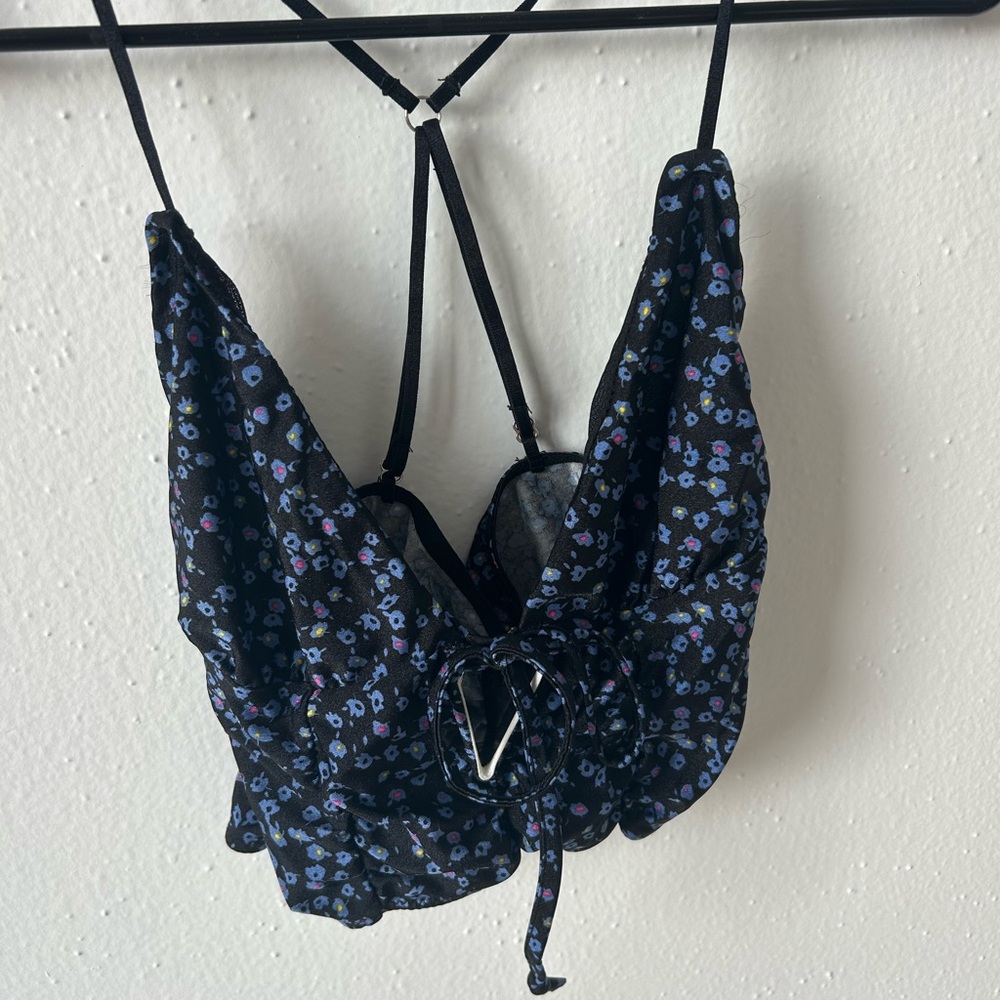 Black Floral Strappy Top